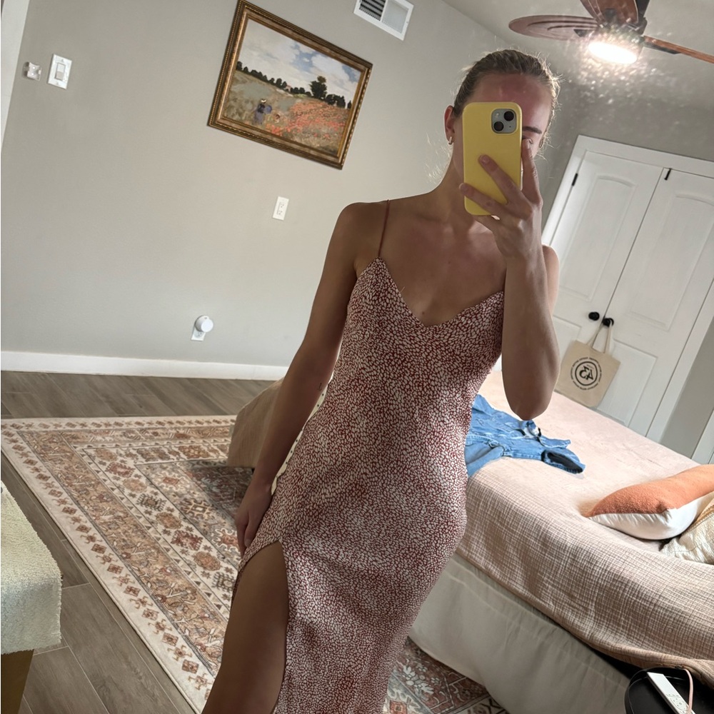 Hello Molly Spaghetti Strap Midi Dress in Pink and White